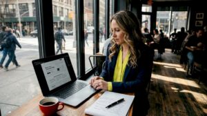 Business owner reviews landing page design